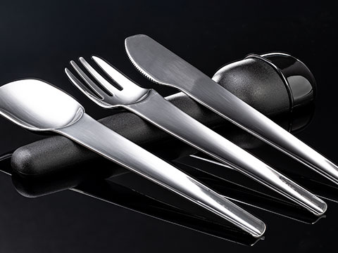 Cutla cutlery set developed in-house as a designer promotional item High-quality cutlery set with black transport box as design promotional item