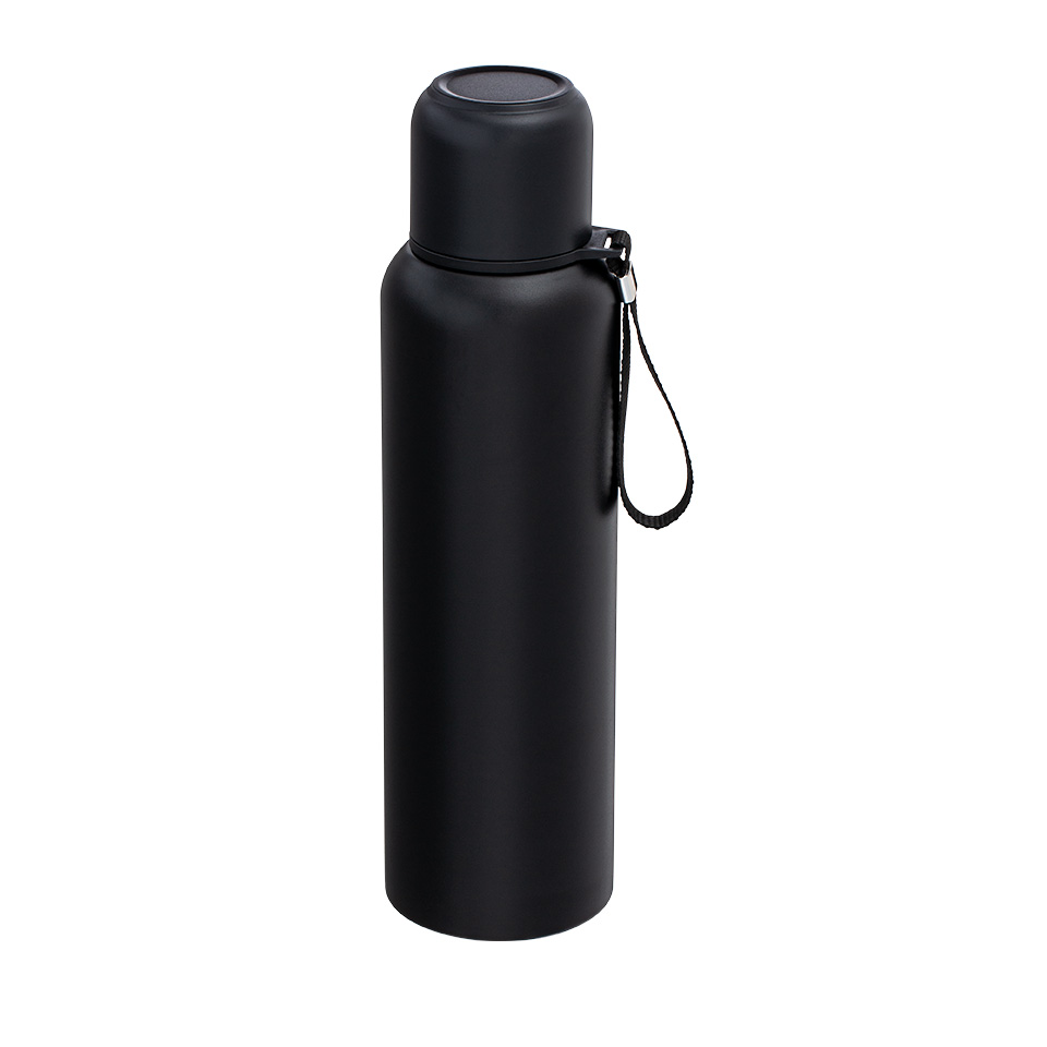 Thermo drinking bottle RETUMBLER-Granville Black thermo bottle RETUMBLER-Granville with mug and loop