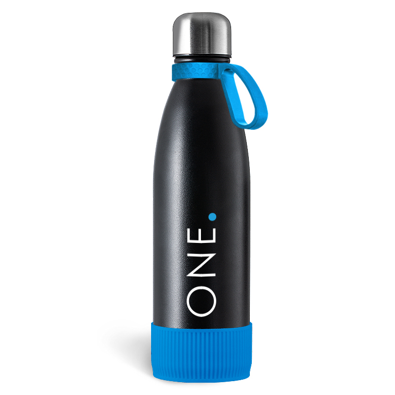 myNizza bouteille thermos avec logo, anneau et manchon en cyan myNizza bouteille avec logo, anneau et manchon