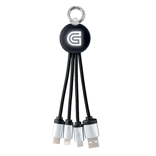 3-in-1 charging cable with lighting REEVES-PUHALANI black white- 52304 3-in-1 charging cable with luminous logo black with silver