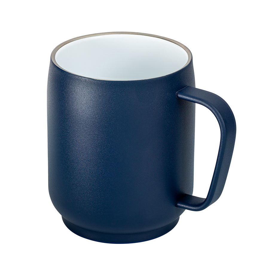 myNizza thermomok in blauw met witte keramische coating Thermomok myNizza met blauwe poedercoating en witte keramische coating aan de binnenkant