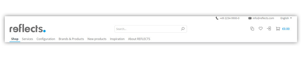 REFLECTS Onlineshop Header REFLECTS Onlineshop Header - Navigation, search and login area