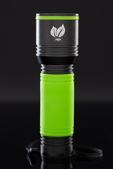 black torch myFlash with laser engraving black torch myFlash with green silicone parts and logo as laser engraving