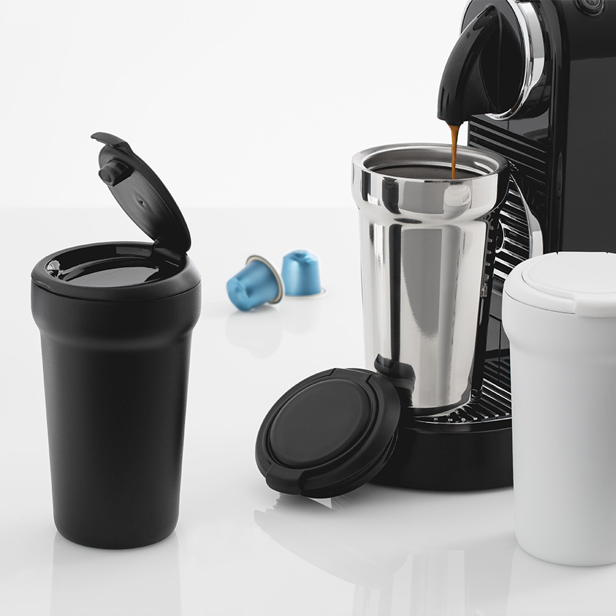 Promotional thermo mug RETUMBLER-Vivero Steel Promotional thermo mug RETUMBLER-Vivero Steel in three variants under coffee machine