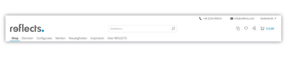 REFLECTS Onlineshop Header REFLECTS Onlineshop Header - navigatie, zoekfunctie en login