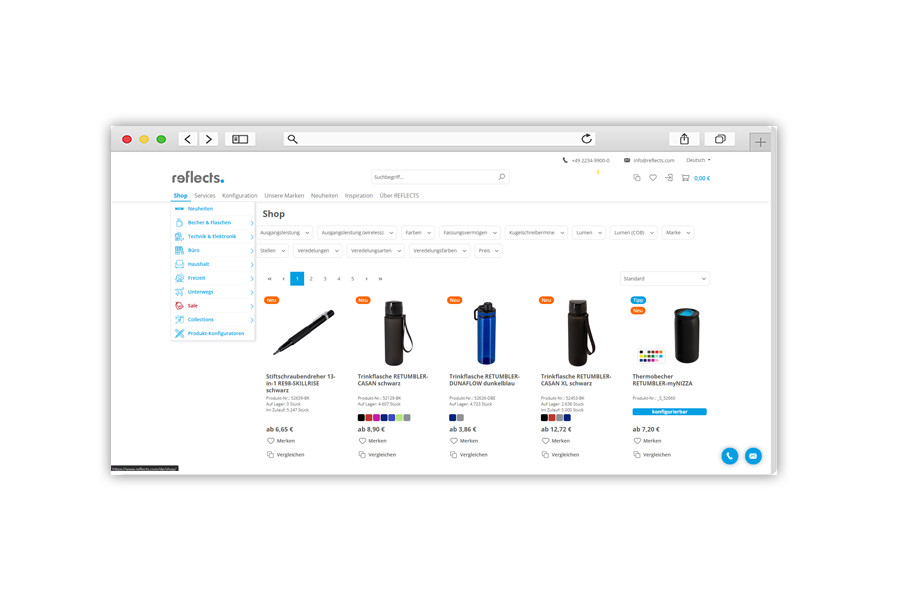 Screenshot Navigation Shop Screenshot Navigation Shop Reflects Webseite