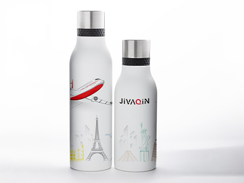 myNizza II thermo bottles ideal for all-around printing Two thermo bottles with all-around print on the body