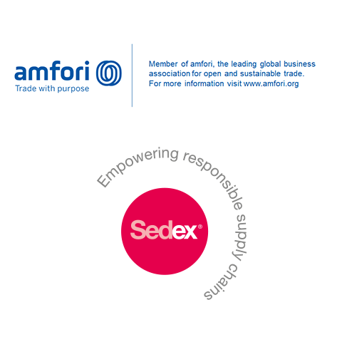 Amfori Trade with purpose und Sedex - Empowering responsible supply chains Amfori and Sedex Logo
