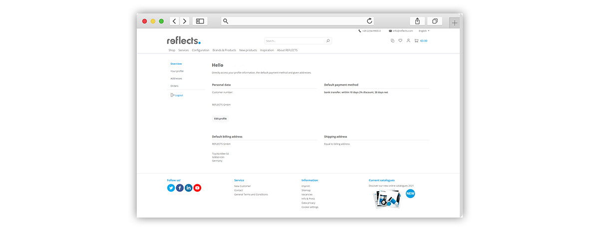 REFLECTS Login Area REFLECTS Login Area - Personal Data and Addresses