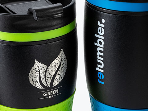 Finishing examples Print and engraving RETUMBLER-myBayamo Engraving and printing on thermo mug RETUMBLER-myBayamo