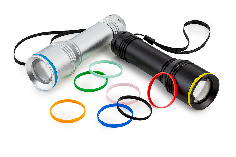 Silicone rings for the torch REEVES-myFlash Torch myFlash with coloured silicone rings