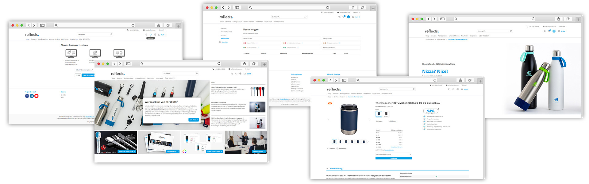 Erklärung der Reflects Webseite und Funktionen Verschiedene Screenshots der Reflects Webseite