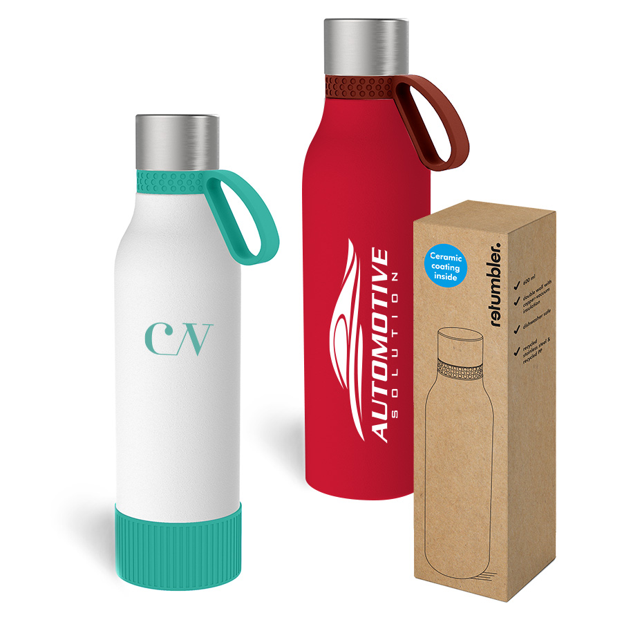 Custom-made RETUMBLER-myNizza II RETUMBLER-myNizza II thermo bottles in special colours and brown gift packaging