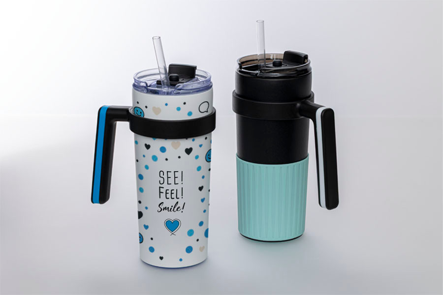 Drinkbeker met handvat, rietje en zomerdesign Reflects drinkbeker met handvat, rietje en zomerdesign – nieuw promotieartikel