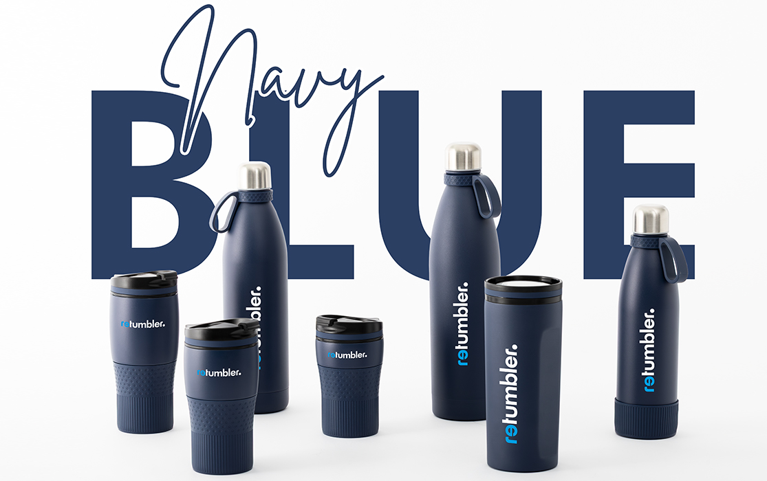 RETUMBLER® drinking bottles and cups in navy blue – promotional items RETUMBLER® drinking bottles and cups in navy blue from REFLECTS® as promotional items.