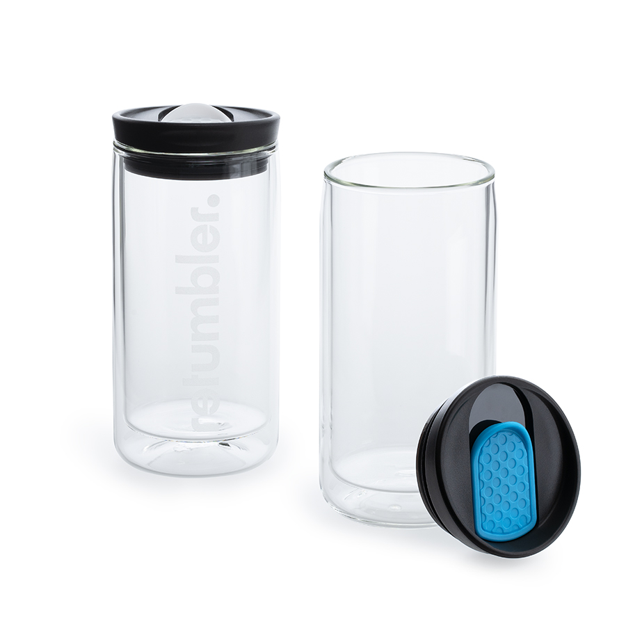 RETUMBLER-myNizza aus doppelwandigem Glass Thermobecher aus doppelwandigem Glas mit Deckel - RETUMBLER-myNizza