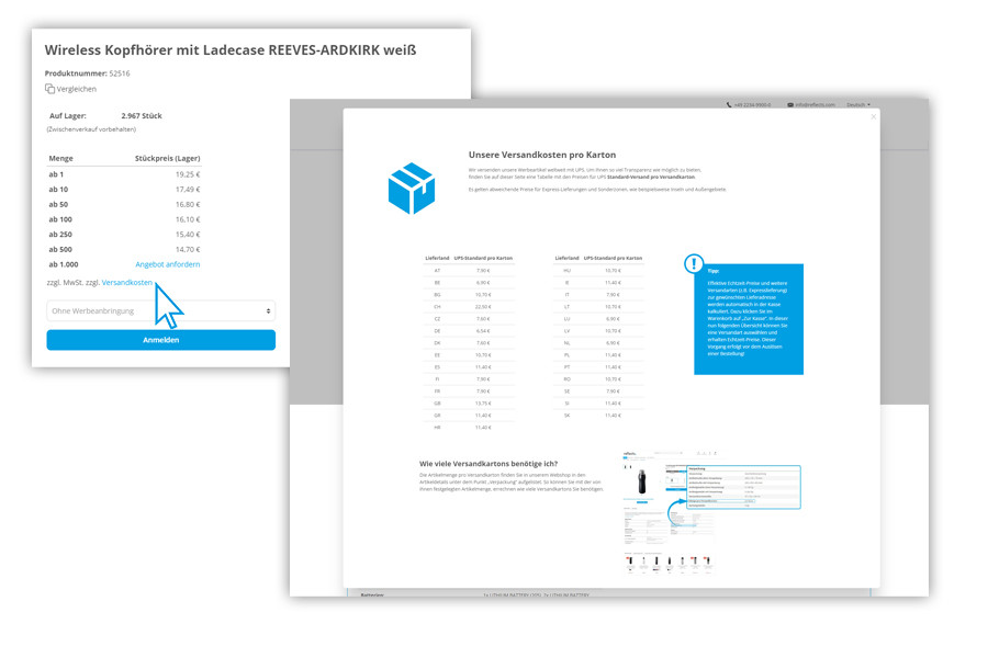 REFLECTS Versandkosten Übersicht