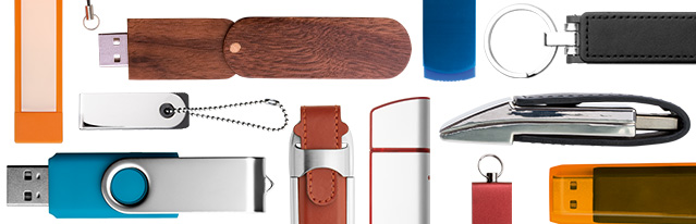 USB-sticks in verschillende variaties Diverse USB-sticks van boven