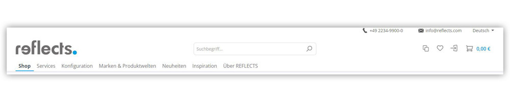 REFLECTS Onlineshop Header REFLECTS Onlineshop Header - Navigation, Suche und Login-Bereich