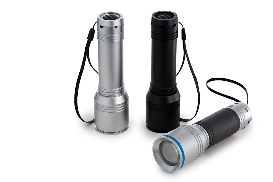 The torch myFlash without sleeve and ring Torches myFlash silver and black without silicone parts