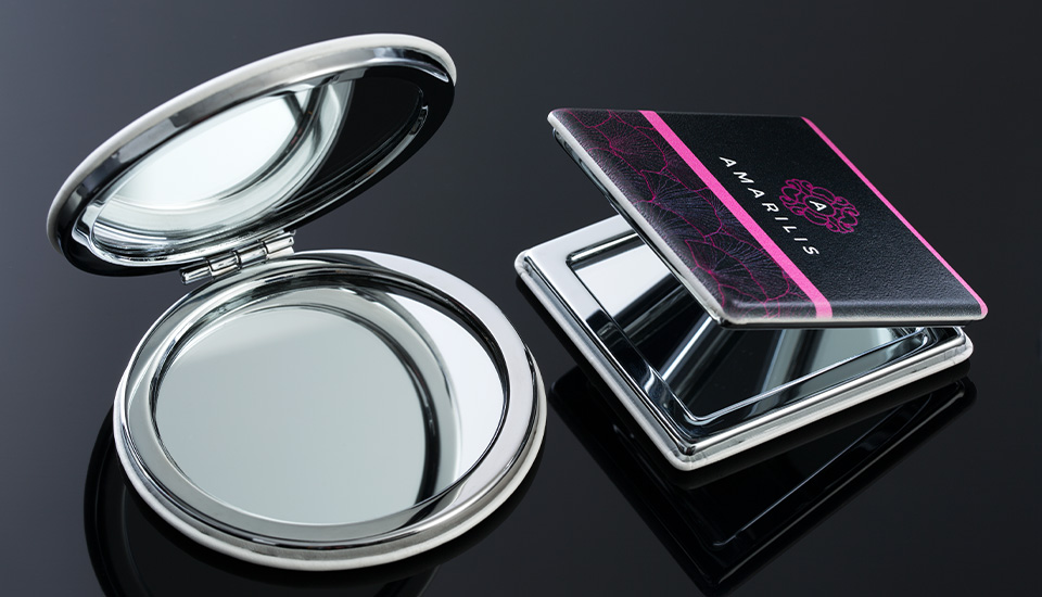 RE98 pocket mirror as a promotional item Two RE98 mirrors with printing