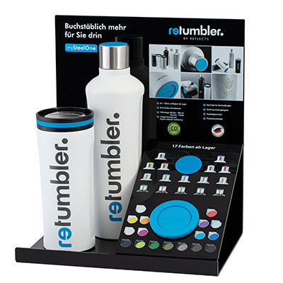 Présentoir - Série de boissons RETUMBLER-mySteelOne Présentoir de RETUMBLER-mySteelOne Gobelet et bouteille isothermes
