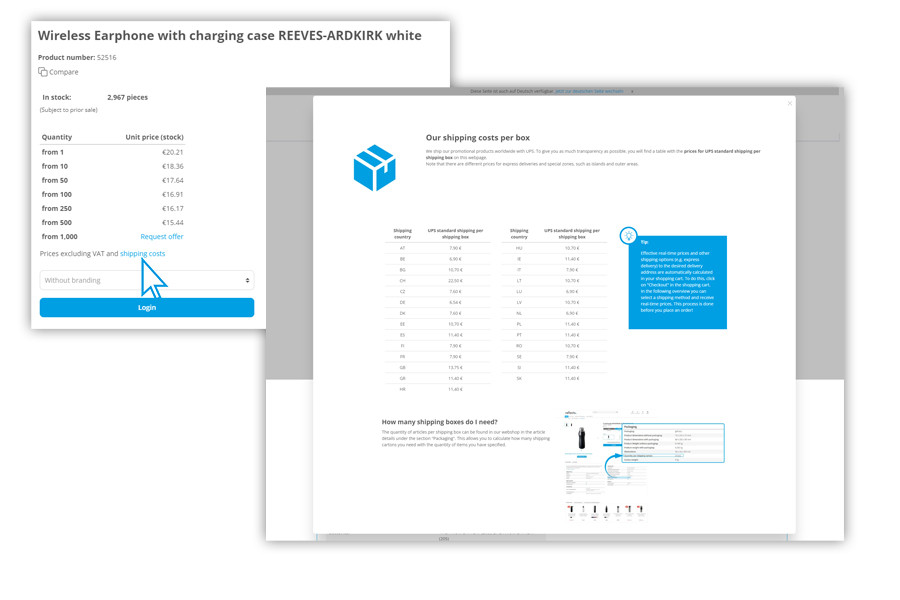 REFLECTS Shipping costs REFLECTS Shipping costs overview