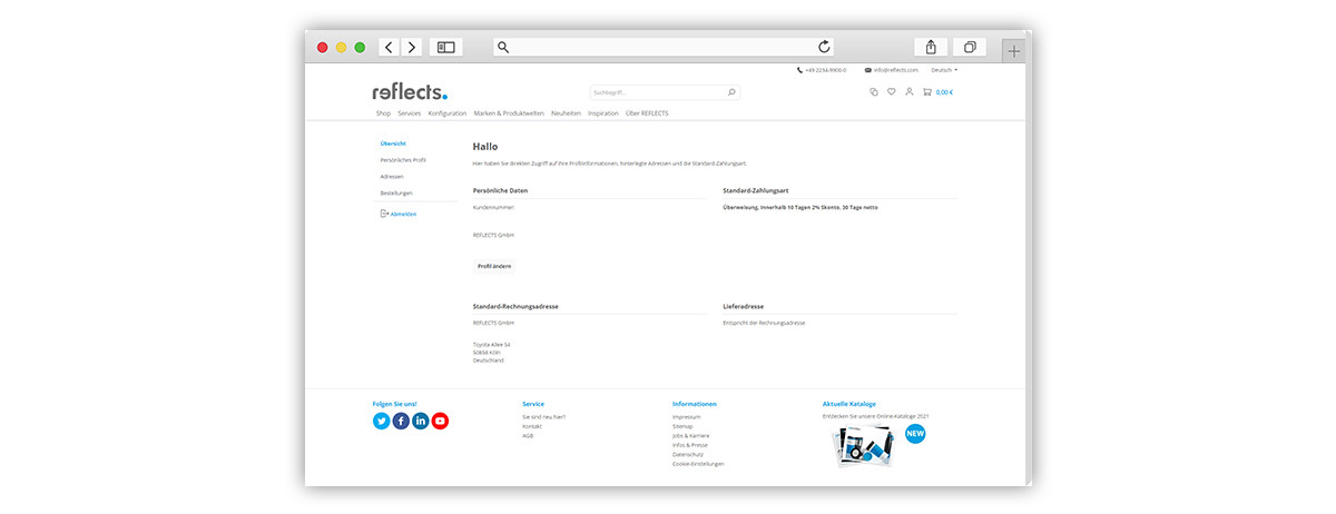 REFLECTS Loginbereich REFLECTS Loginbereich - Persönliche Daten und Adressen