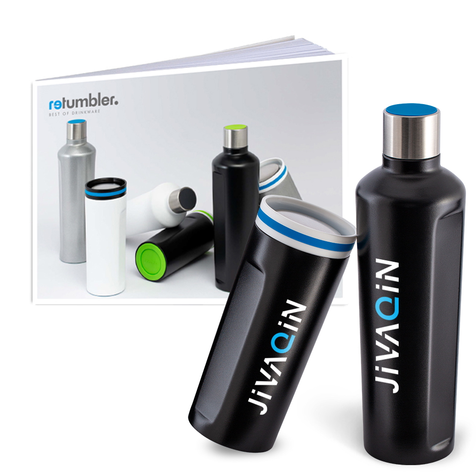 Marketingmaterial RETUMBLER-mySteelOne mySteelOne Flasche und Becher mit Logo und Katalog