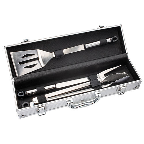 RE98 Grillzubehoer als Werbeartikel Grillset RE98 SARAGOSSA in Silber - Koffer mit Grillbesteck