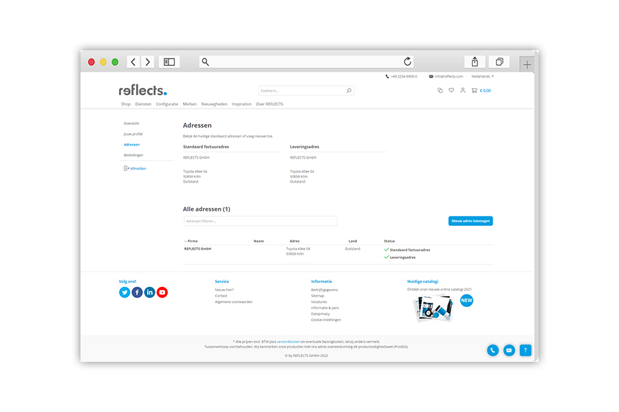REFLECTS login gebied - Adressen REFLECTS login gebied - standaard factuuradressen en leveringsadressen
