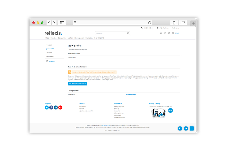REFLECTS login gebied - jouw profiel REFLECTS login gebied - persoonlijke gegevens en twee-factorauthenticatie