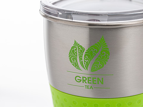 Tampondruck auf RETUMBLER-myMEZZO Tampondruck "GREEN TEA" auf Edelstahl Becherkorpus myMEZZO