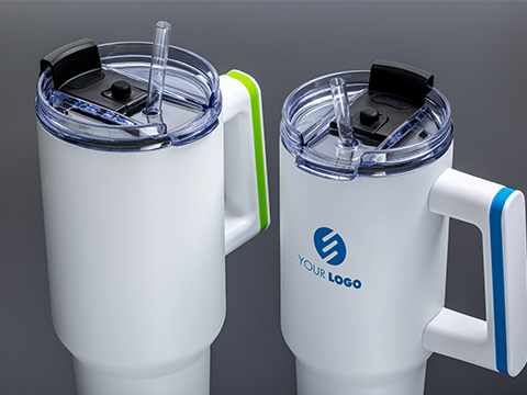 Trendbecher mit Logo als Werbeartikel weiße XXL Becher mit Logo aufgedruckt