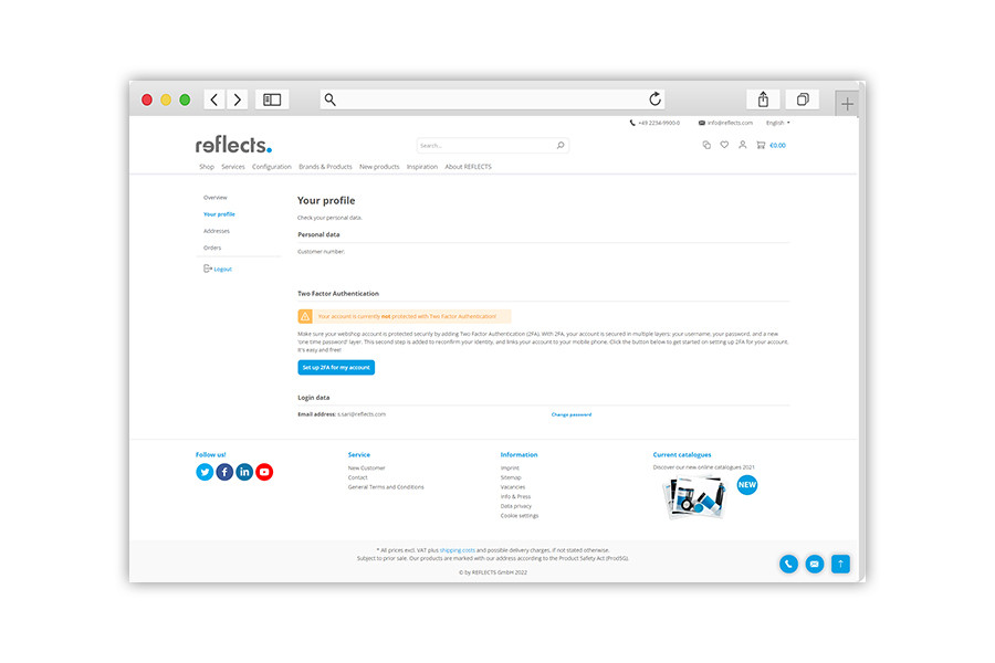 REFLECTS Login Area - Personal Profile REFLECTS Login Area - Personal Data and Two-Factor Authentication