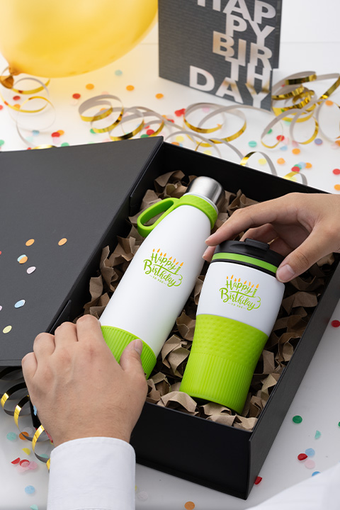 REFLECTS gift set as a birthday present Gift set with "Happy Birthday" finishing on the items and birthday card