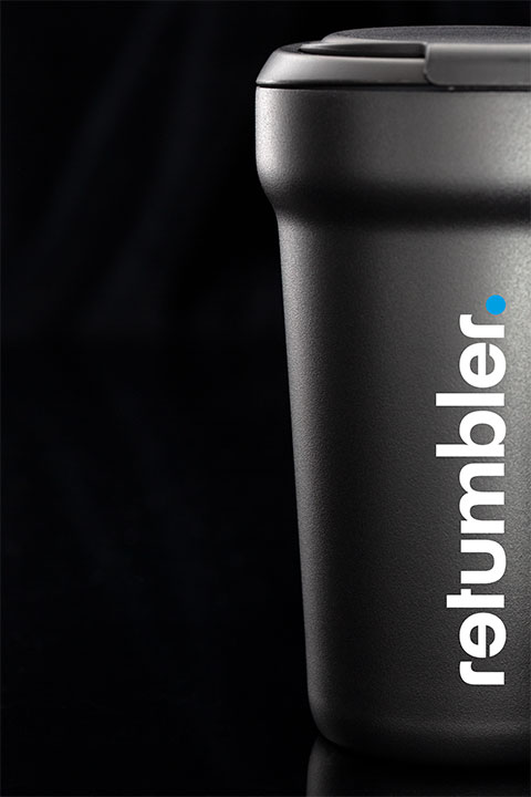 Vivero Steel thermo mug developed in-house  Silhouette of black thermo mug with logo print