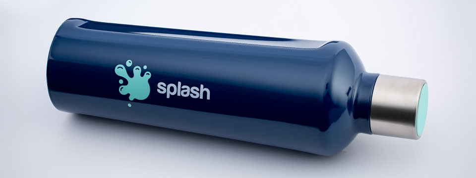 mySteelone thermo drinking bottle as a design promotional item Blue thermo drinking bottle with sample logo