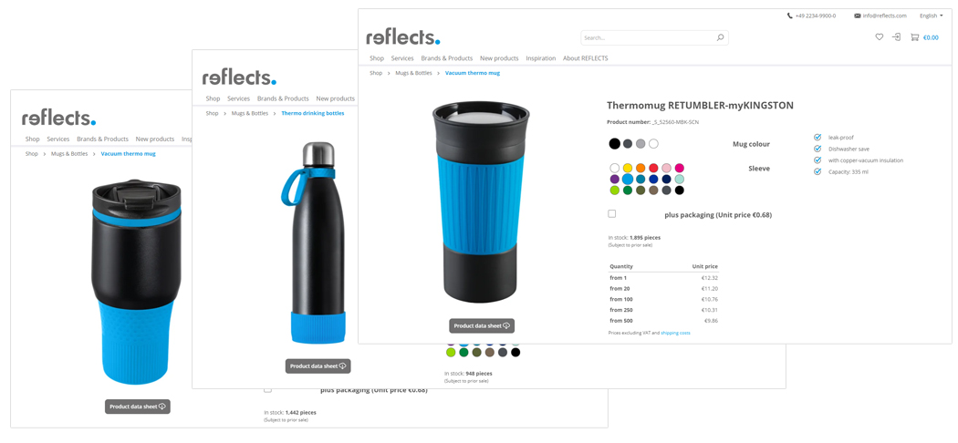 Configurateurs de produits REFLECTS Images d'écran des configurateurs de produits REFLECTS