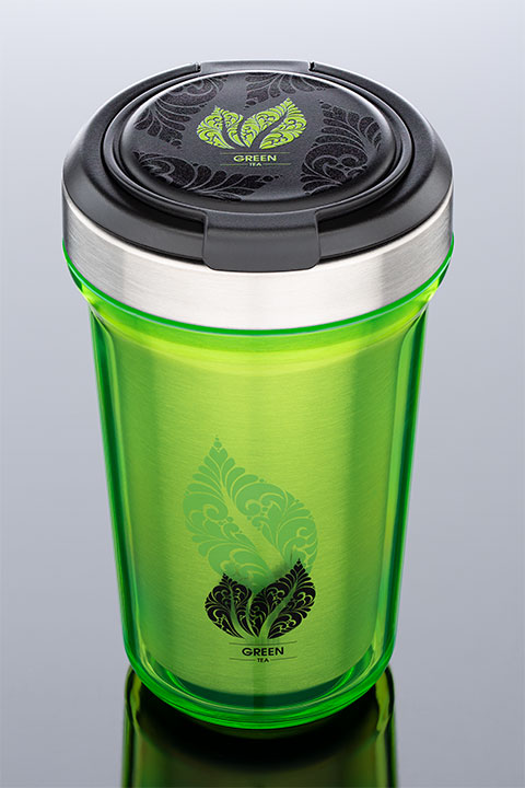 myVivero thermo mug with Green Tea finish myVivero thermal mug with Green Tea print on mug and lid