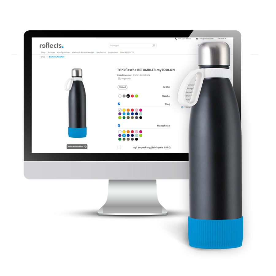 Configurez les bouteilles myToulon en ligne Illustration du configurateur en ligne pour les bouteilles myToulon