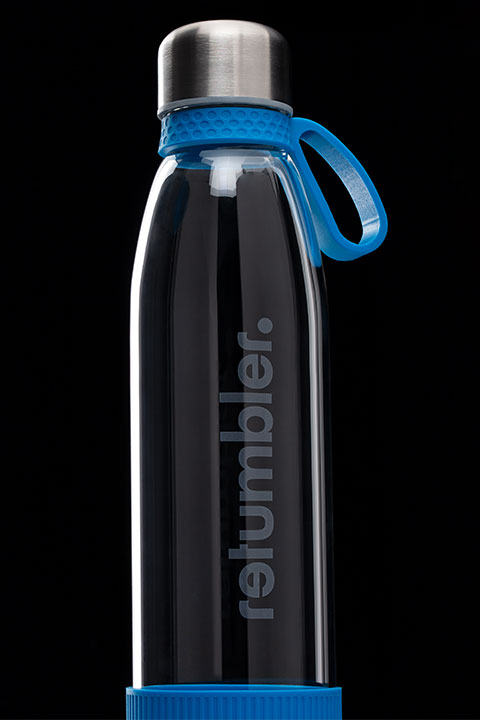 Glastrinkflasche mit Werbedruck Klare myToulon Glass Trinkflasche mit mattem Schriftzug-Druck