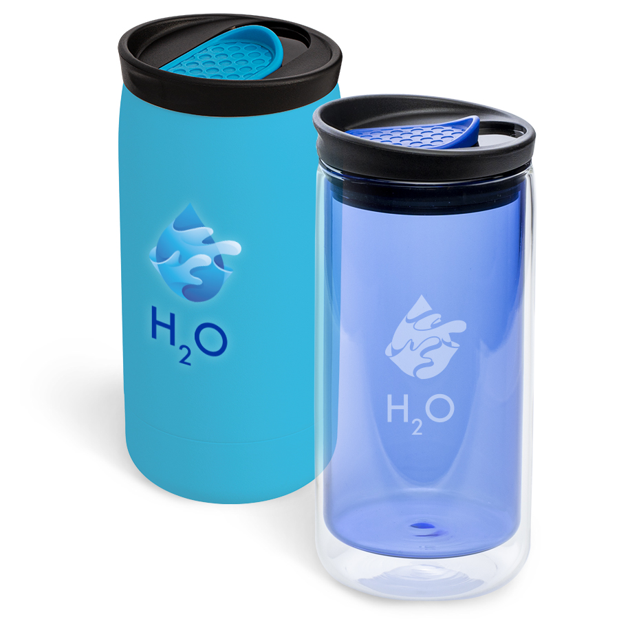 Sonderanfertigungen zu Thermobecher RETUMBLER-myNizza Blaue Becher als Sonderanfertigung von Thermobecher myNizza
