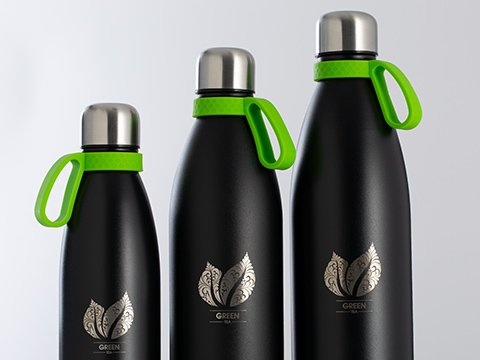 Example laser engraving on black myNizza thermo bottle