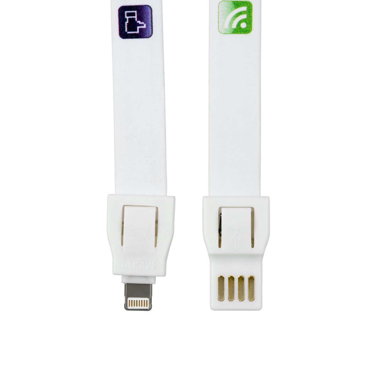 Lanyard mit USB-Ladekabel Funktion REFLECTS-SARATOV WHITE BRANDED SAMPLE