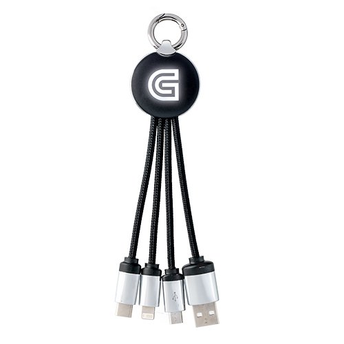 3-in-1 charging cable with luminous logo black with silver