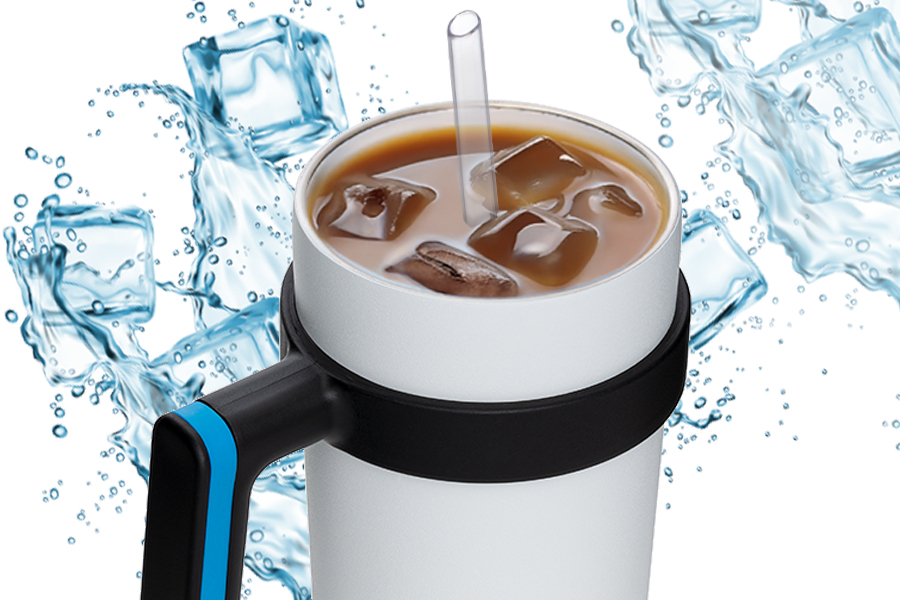 myOrinoco met koude drank Ijskoffie in open thermomok met rietje
