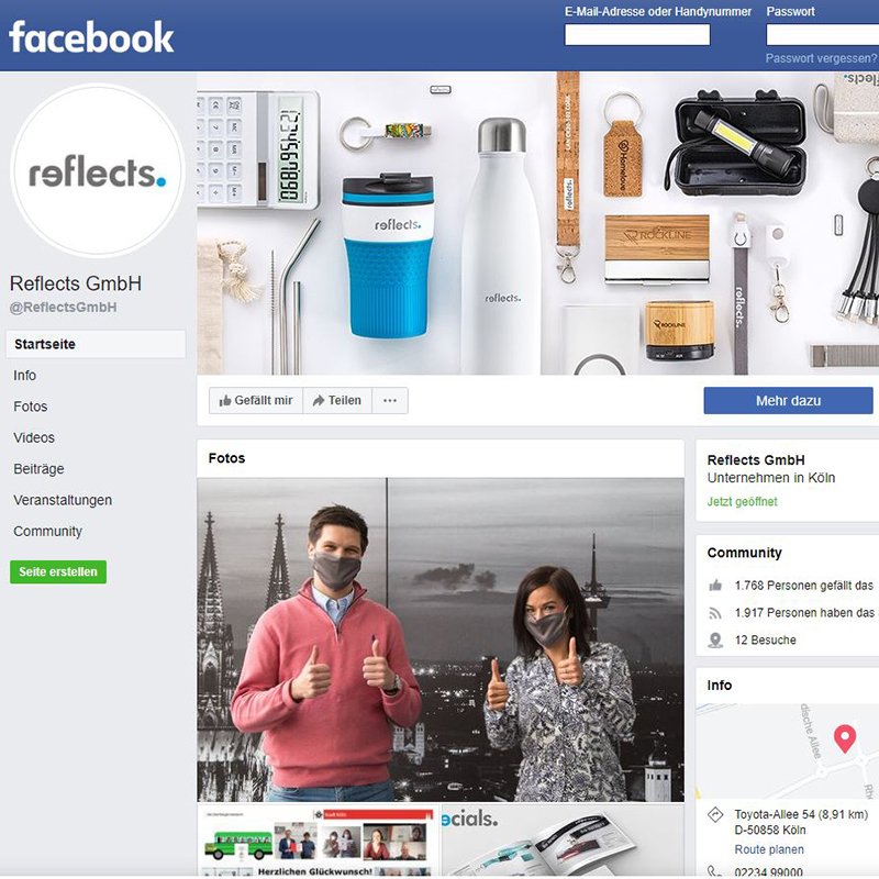 Screenshot Facebook page REFLECTS - May 2021