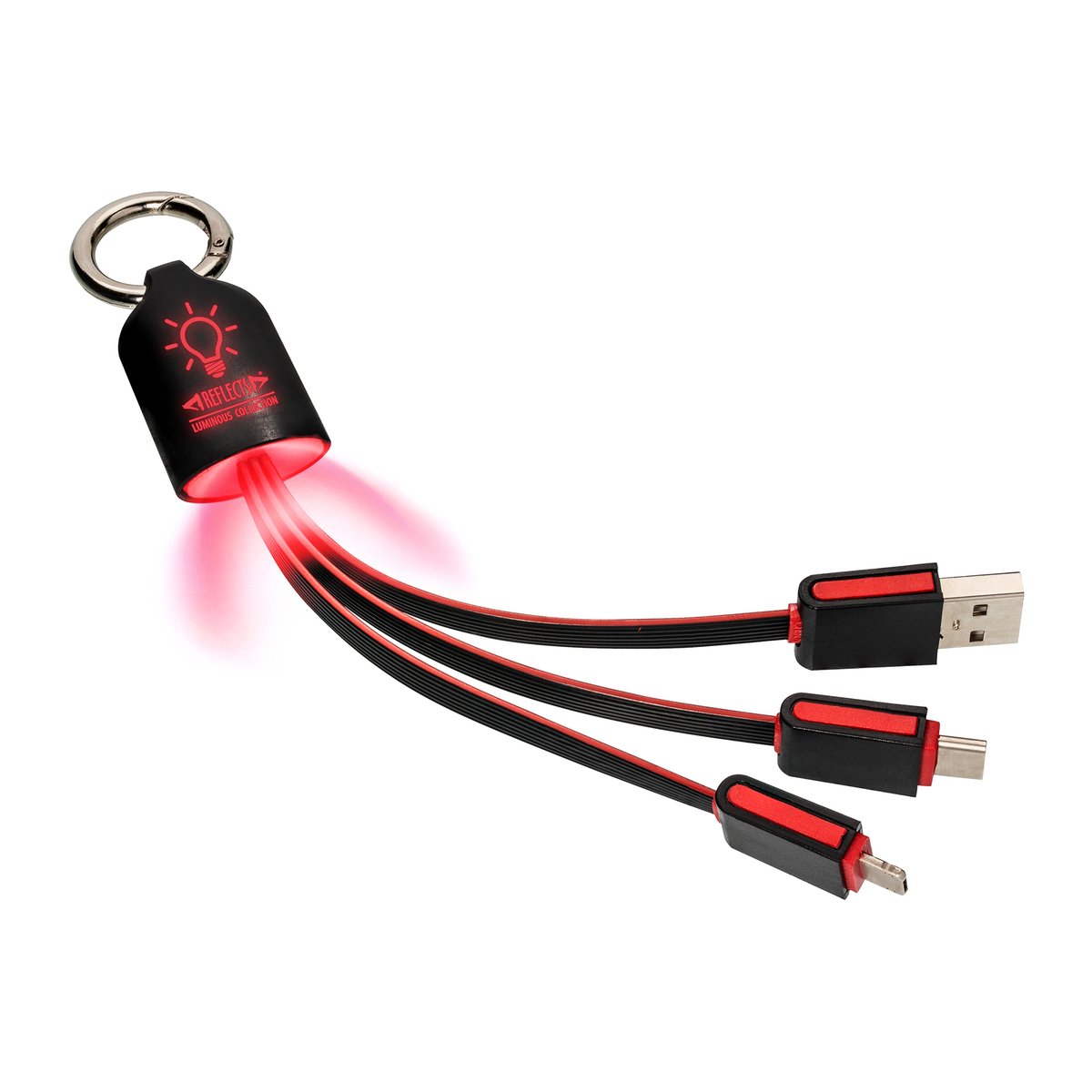 Cable de charge avec connexion 3 en 1 REFLECTS-ABILENE incl. Laser engraving noir/rouge échantillon marqué