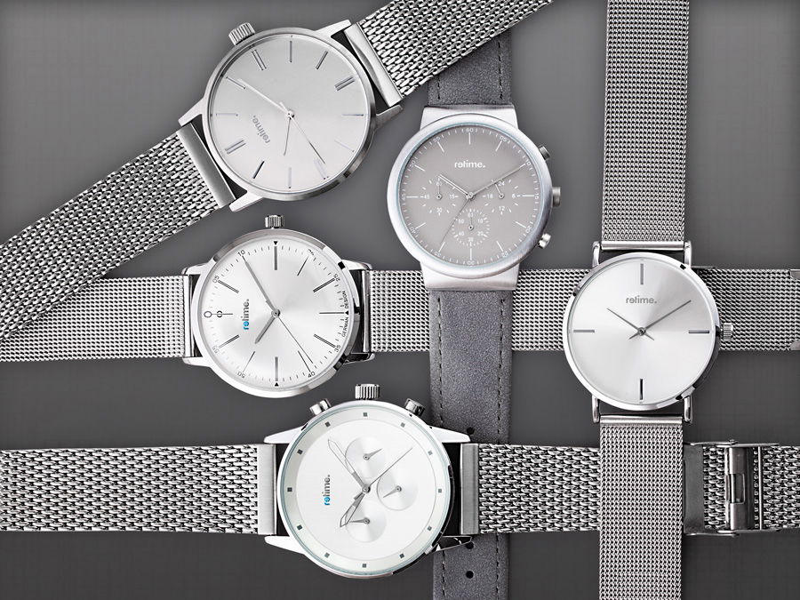 Promotional watches sample RETIME silver wrist watches as samples of the brand RETIME